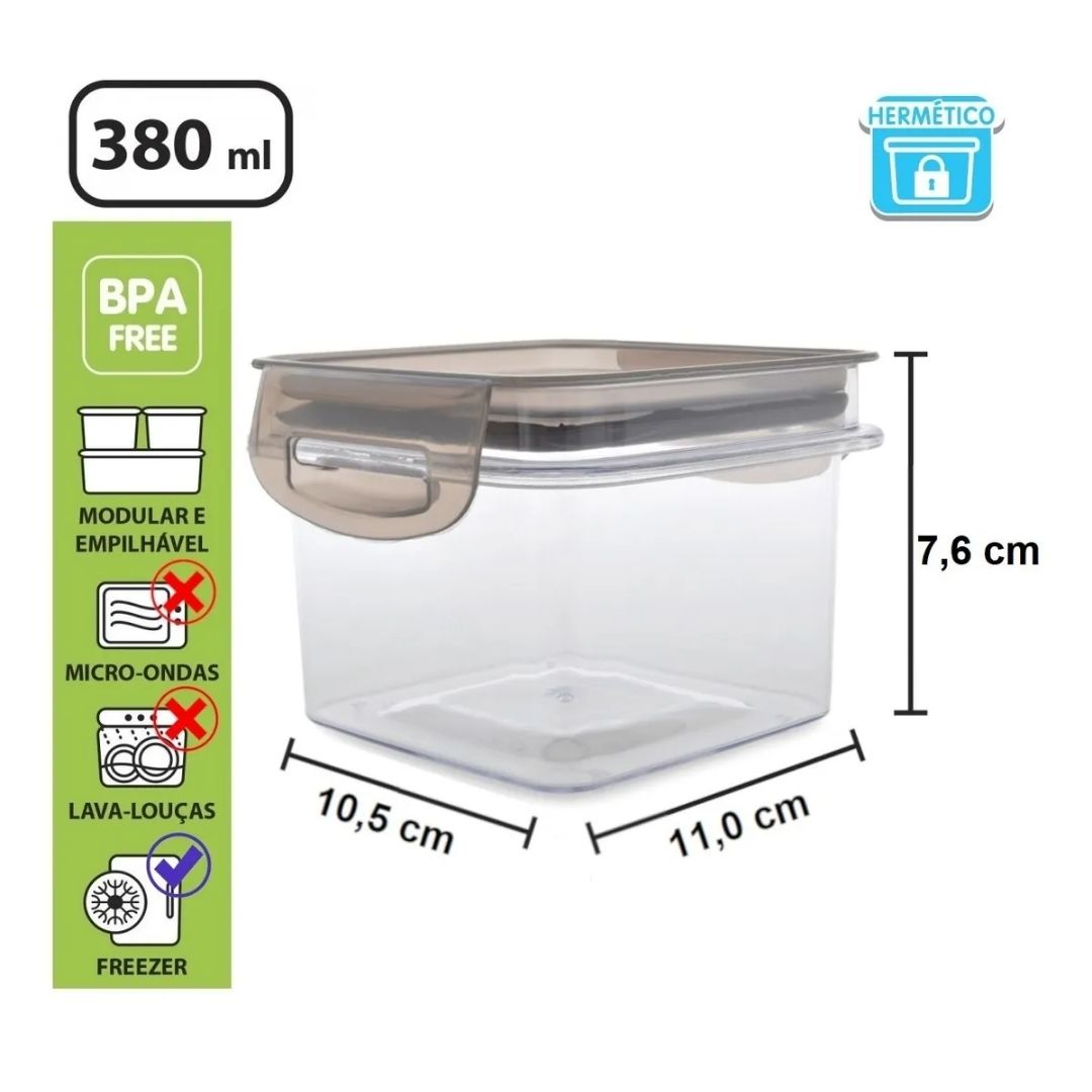 Kit Com 3 Potes Herméticos Trava Mais - Cristal / Cores